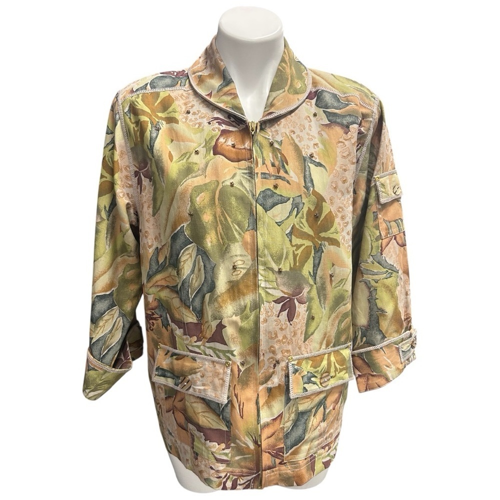 Vintage 90s Mureli Silk Linen Colorful Floral Artsy Lightweight Jacket Size M